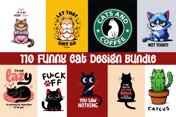 110 Funny Cat T-Shirt Design Bundle: A Purr-fect Creative Asset