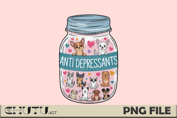 ANTI DEPRESSANTS – Dog Jar PNG Design for Uplifting Visuals