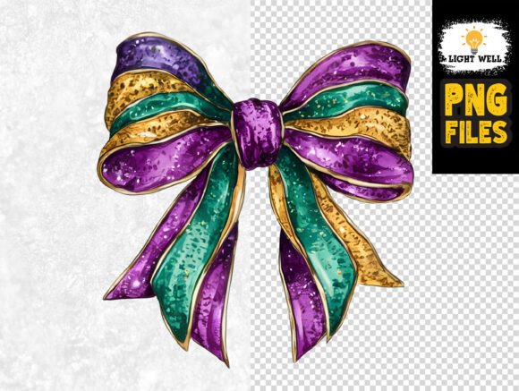 Elevate Festive Designs with Mardi Gras Glitter Bow Clipart