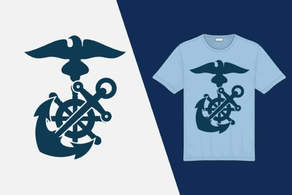 US Marine Navy Symbol T-Shirt Design: Anchor, Eagle & Helm Vector